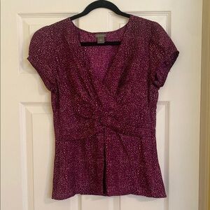 Ann Taylor Purple Puff Sleeve Wrap Blouse